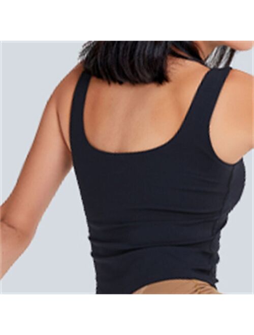 Nepoagym BLUESY Women Waist Length Workout Tank Top with Built In Bra Brushed U Neck Long Yoga Top Sports Sleeveless Gym Shirt