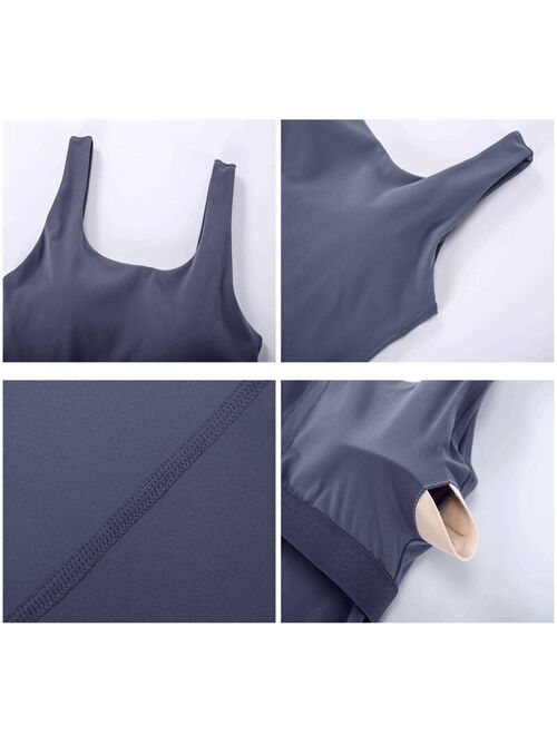 Nepoagym BLUESY Women Waist Length Workout Tank Top with Built In Bra Brushed U Neck Long Yoga Top Sports Sleeveless Gym Shirt