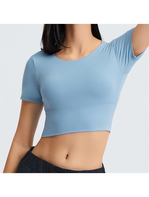 Buy Nepoagym OUTWIT Women Open Back Workout Crop Tops with Built In Bra  Backless Yoga Shirts Cross Back Short Sleeve Athletic Tees online