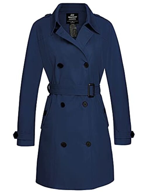 Wantdo Women's Waterproof Double-Breasted Trench Coat Classic Lapel Overcoat Slim Outerwear Coat with Belt