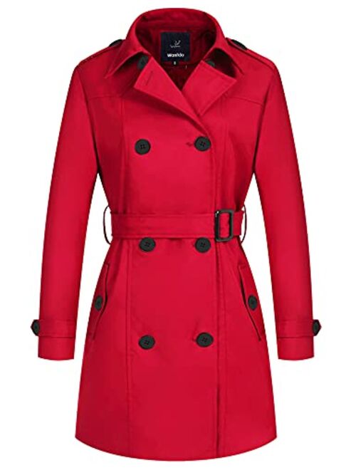 Wantdo Women's Waterproof Double-Breasted Trench Coat Classic Lapel Overcoat Slim Outerwear Coat with Belt