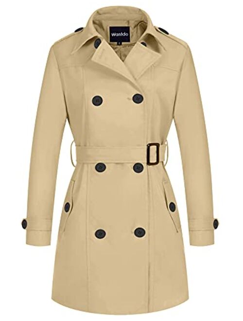 Wantdo Women's Waterproof Double-Breasted Trench Coat Classic Lapel Overcoat Slim Outerwear Coat with Belt