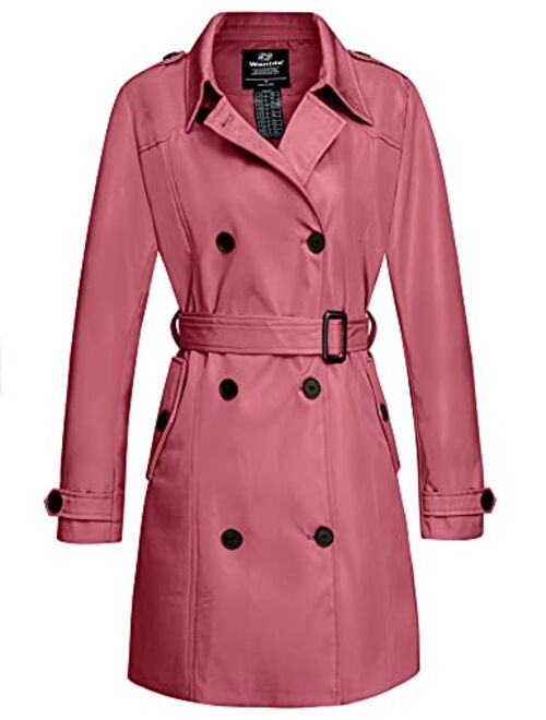 Wantdo Women's Waterproof Double-Breasted Trench Coat Classic Lapel Overcoat Slim Outerwear Coat with Belt