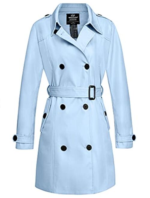 Wantdo Women's Waterproof Double-Breasted Trench Coat Classic Lapel Overcoat Slim Outerwear Coat with Belt