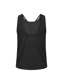 SHINBENE 2 in 1 Loose U-back Workout Gym Tank Tops with Built in Bras Women Sweat Proof Lightweight Fitness Yoga Training Vest