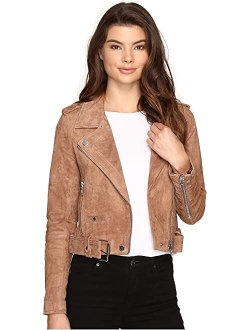 [BLANKNYC] Womens Luxury Clothing Cropped Suede Leather Motorcycle Jacket