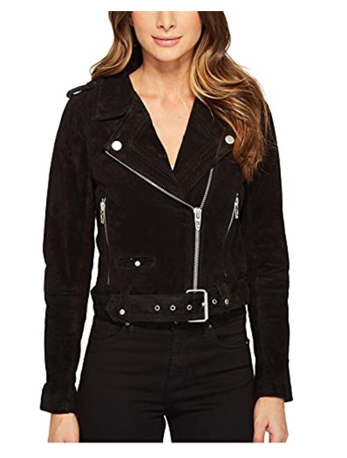 [BLANKNYC] Womens Luxury Clothing Cropped Suede Leather Motorcycle Jacket