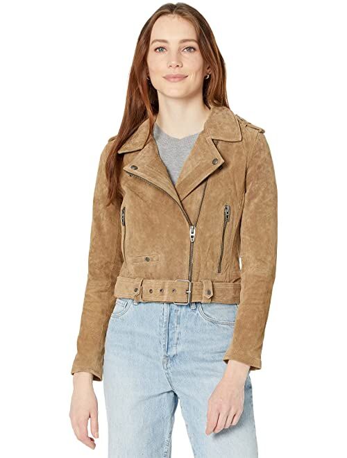 [BLANKNYC] Womens Luxury Clothing Cropped Suede Leather Motorcycle Jacket