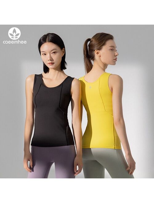 CAEEMHEE Yoga Tank Tops for Women Sleeveless Athletic Running Gym Vest Fitness Shirts Built in Bra Slim Fit Sport Workout Tops