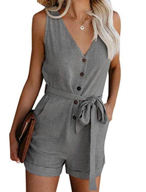 Acelitt Women V Neck Bat Sleeve Belted Wrap Short Jumpsuit,S-XL