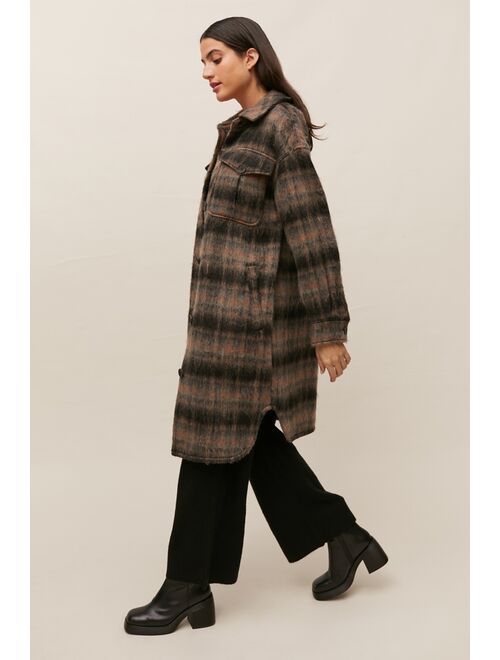 Avec Les Filles Brushed Plaid Longline Coat