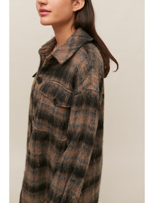 Avec Les Filles Brushed Plaid Longline Coat