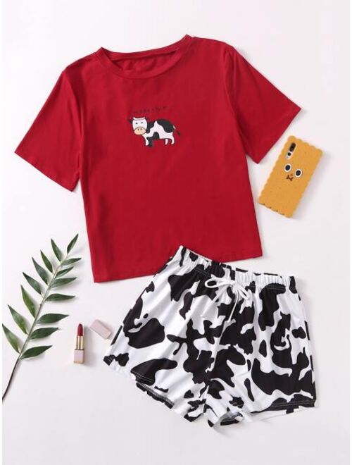 Shein Cartoon & Letter Graphic Pajama Set