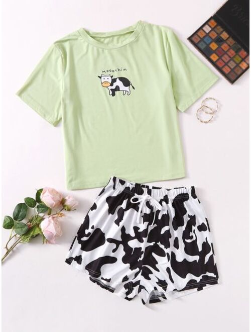 Shein Cartoon & Letter Graphic Pajama Set