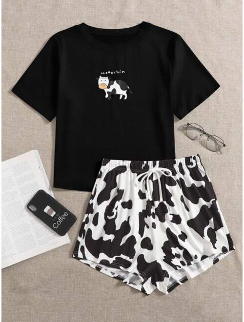 Shein Cartoon & Letter Graphic Pajama Set