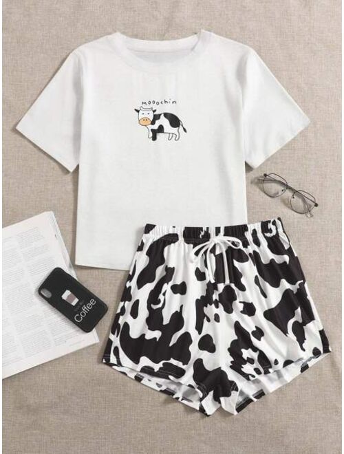 Shein Cartoon & Letter Graphic Pajama Set