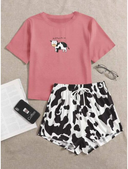 Shein Cartoon & Letter Graphic Pajama Set