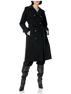 Women's 3/4 Length Double-Breasted Trench Coat with Belt