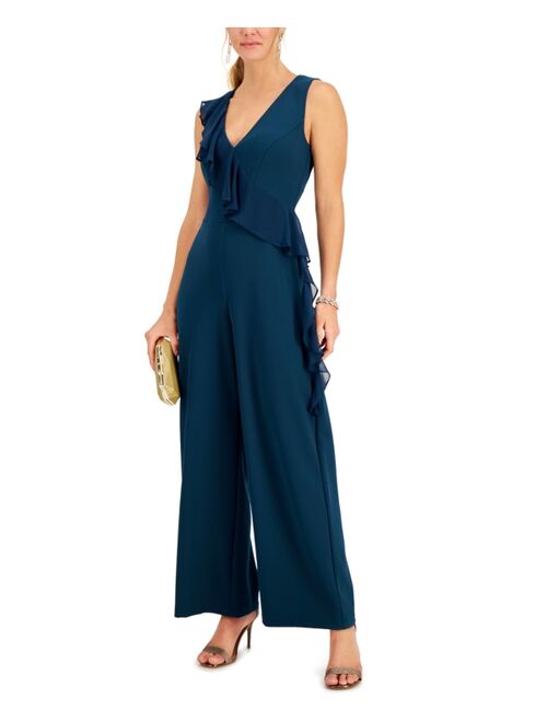 Connected V Neck Ruffled Jumpsuit