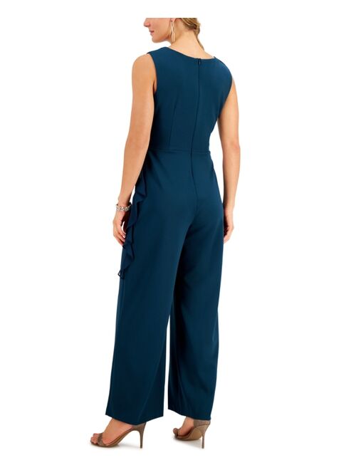 Connected V Neck Ruffled Jumpsuit