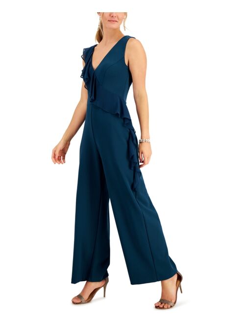 Connected V Neck Ruffled Jumpsuit