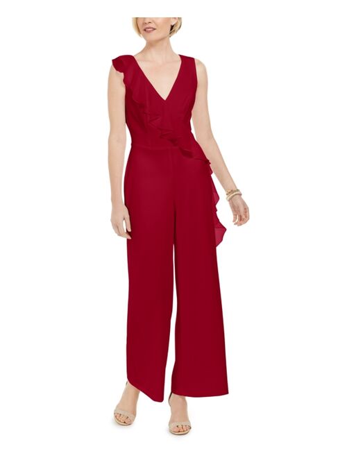 Connected V Neck Ruffled Jumpsuit