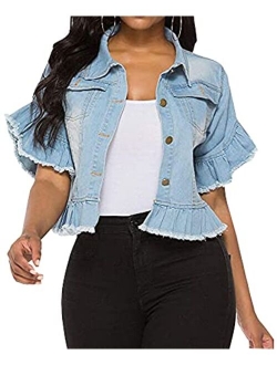 SeNight Women's Jean Jacket Long Sleeve Classic Distressed Fray Hem Tassels Denim Trucker Jackets