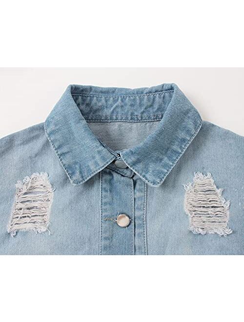 SeNight Women's Jean Jacket Long Sleeve Classic Distressed Fray Hem Tassels Denim Trucker Jackets