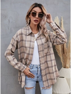 Drop Shoulder Tartan Longline Blouse