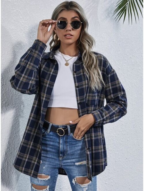 Shein Drop Shoulder Tartan Longline Blouse