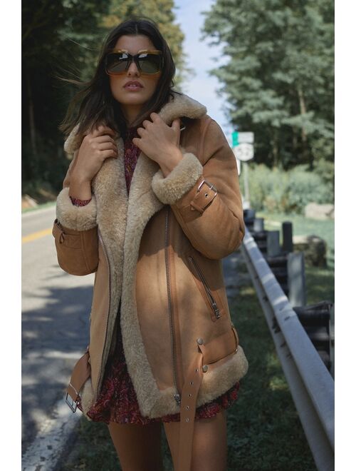 Avec Les Filles Sherpa-Lined Faux Suede Coat