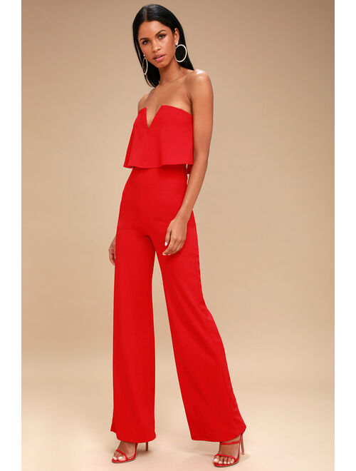 Lulus Power of Love Red Strapless Jumpsuit