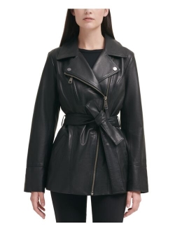 Asymmetrical Belted Leather Jacket