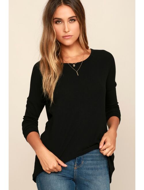 Lulus Zip to My Lou Black Sweater Top