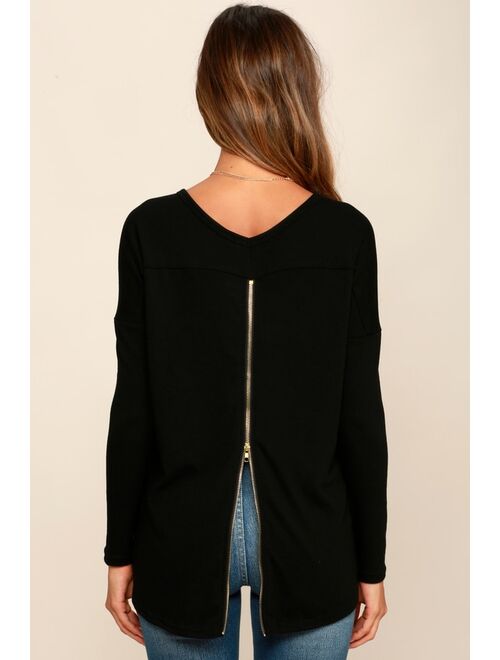 Lulus Zip to My Lou Black Sweater Top