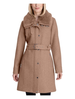 Belted Faux-Fur-Collar Coat