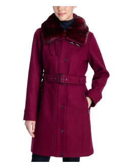 Belted Faux-Fur-Collar Coat