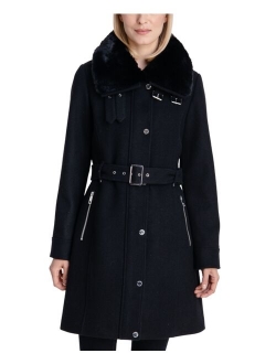 Belted Faux-Fur-Collar Coat