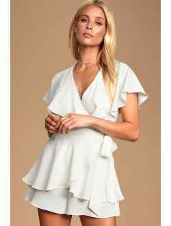 Aldrin White Ruffled Backless Wrap Skort Romper