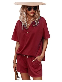 ADDHEAT Women's Short Sleeve Sweatsuits: 2 Piece Casual Outfit Sets with Pockets