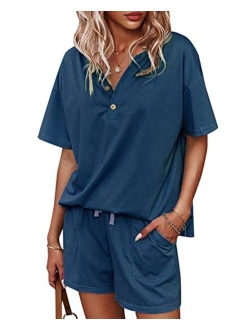 ADDHEAT Women's Short Sleeve Sweatsuits: 2 Piece Casual Outfit Sets with Pockets