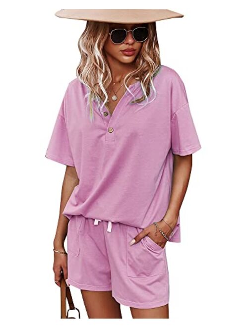 ADDHEAT Women's Short Sleeve Sweatsuits: 2 Piece Casual Outfit Sets with Pockets