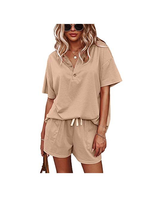 ADDHEAT Women's Short Sleeve Sweatsuits: 2 Piece Casual Outfit Sets with Pockets