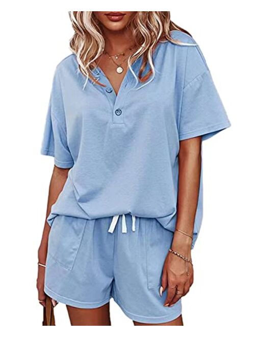 ADDHEAT Women's Short Sleeve Sweatsuits: 2 Piece Casual Outfit Sets with Pockets