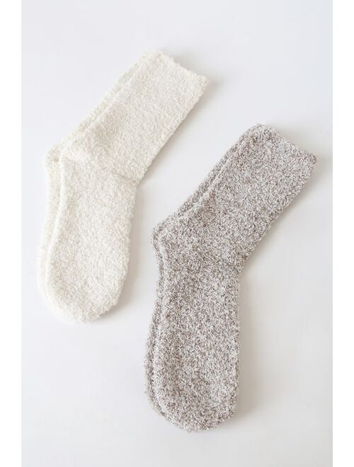 Z Supply All the Cozy Feels White Multi Plush Socks 2 Pack