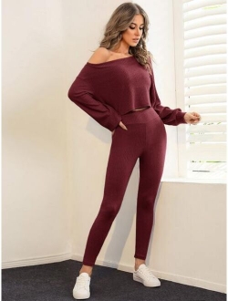 Drop Shoulder Rib-knit Crop Tee & Leggings Set