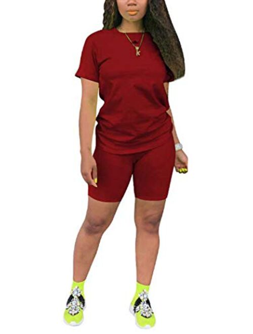 TOPONSKY Womens 2 Piece Sports Outfit Tracksuit Shirt Shorts Jogger Bodycon Sets