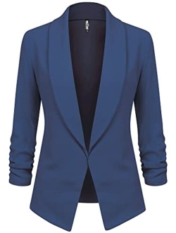 Lock and Love Women 3/4 Sleeve Blazer Open Front Cardigan Jacket Work Office Blazer