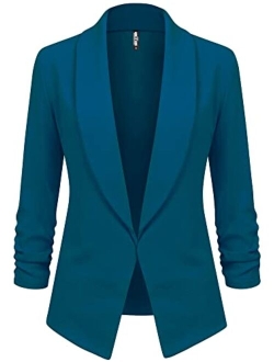 Lock and Love Women 3/4 Sleeve Blazer Open Front Cardigan Jacket Work Office Blazer