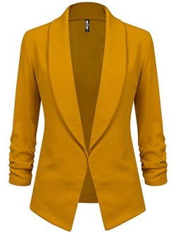 Lock and Love Women 3/4 Sleeve Blazer Open Front Cardigan Jacket Work Office Blazer